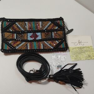 MARY FRANCES Crossbody Bag Multicolor Sequin Beaded Tassel Hand Embellished NWOT